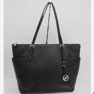 Authentic Michael Kors Black Pebble Leather Tote Handbag Purse